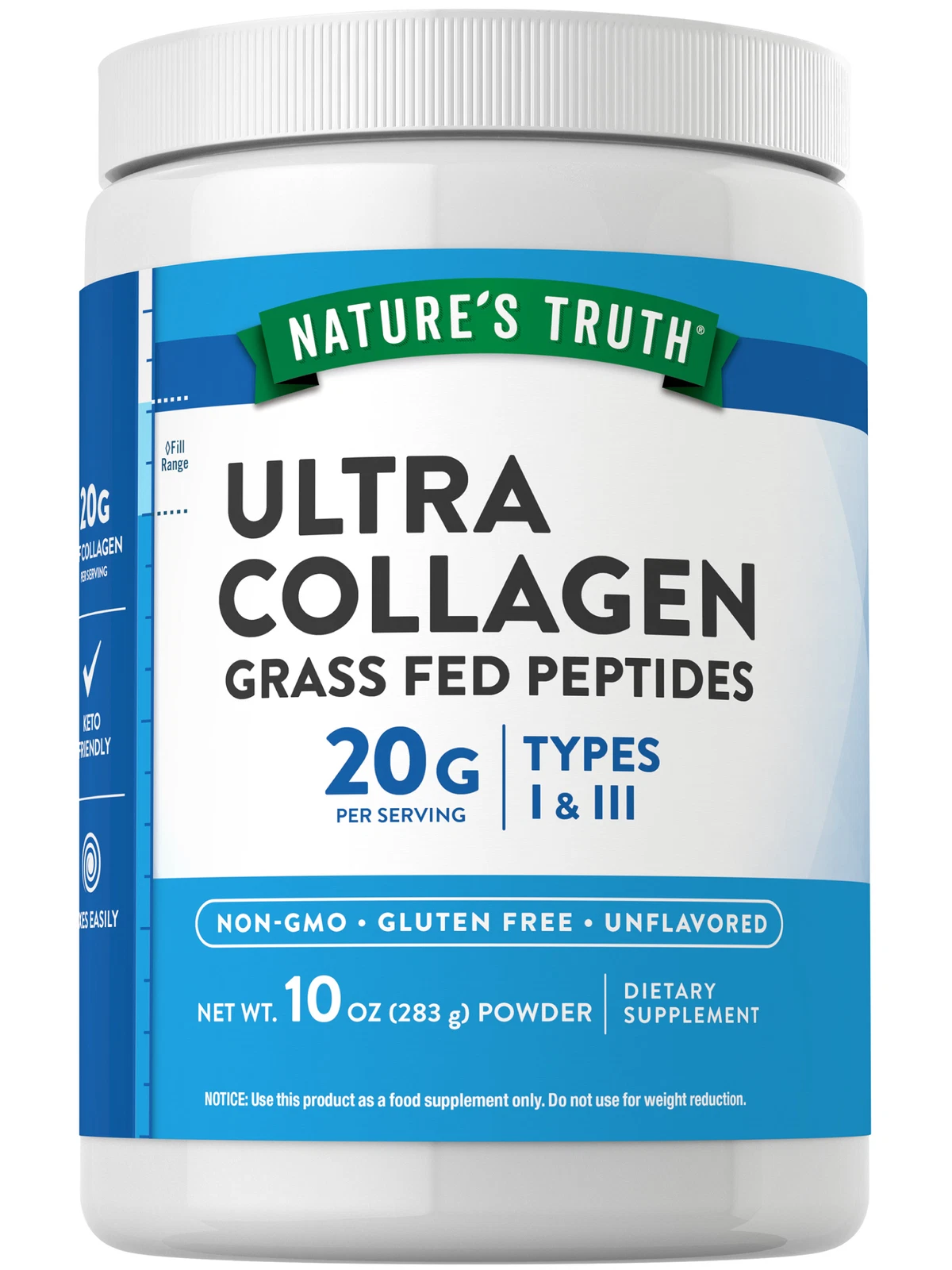 Collagen Peptides Powder 10 oz | Grass Fed, Type 1 & 3 | by Nature's Truth