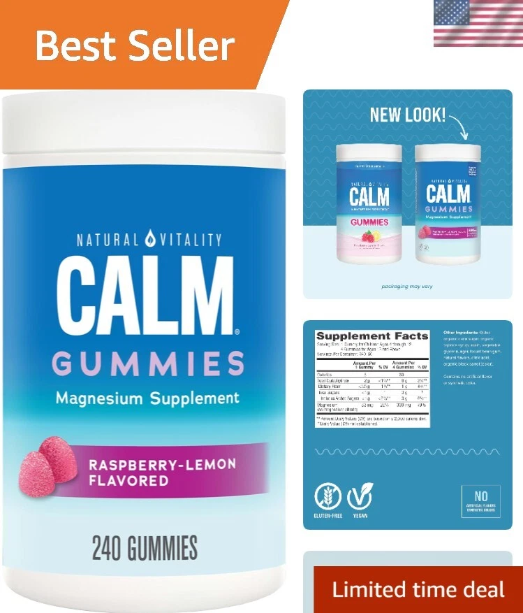 Stress Relief Gummy Vitamins with Magnesium – Raspberry Lemon, 240 Count
