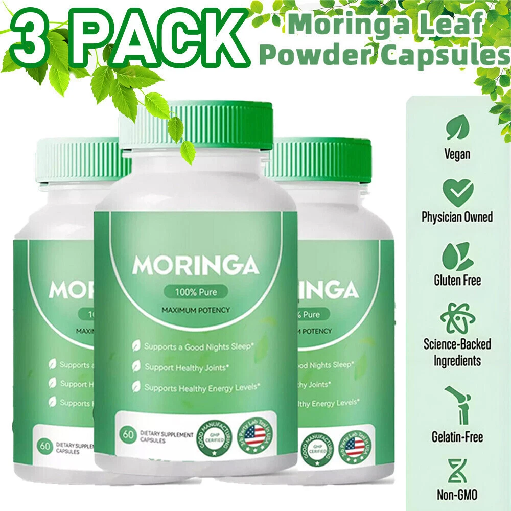 3 PACK Rosabella Moringa Powder Capsules - 60 Capsules 800mg of Pure Nutrient