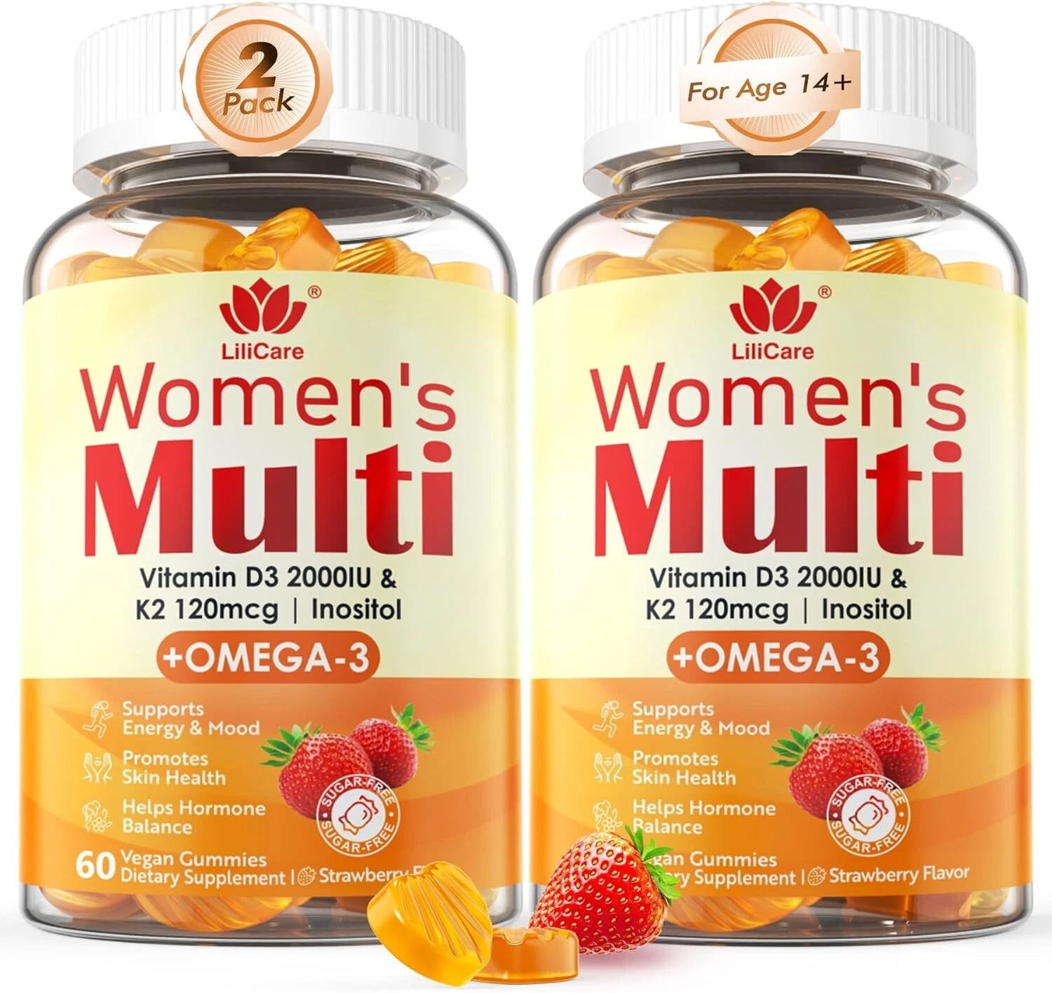 Womens Multivitamin Gummies Sugar-Free Methylated Multivitamins w/D3 + K2 Veg...