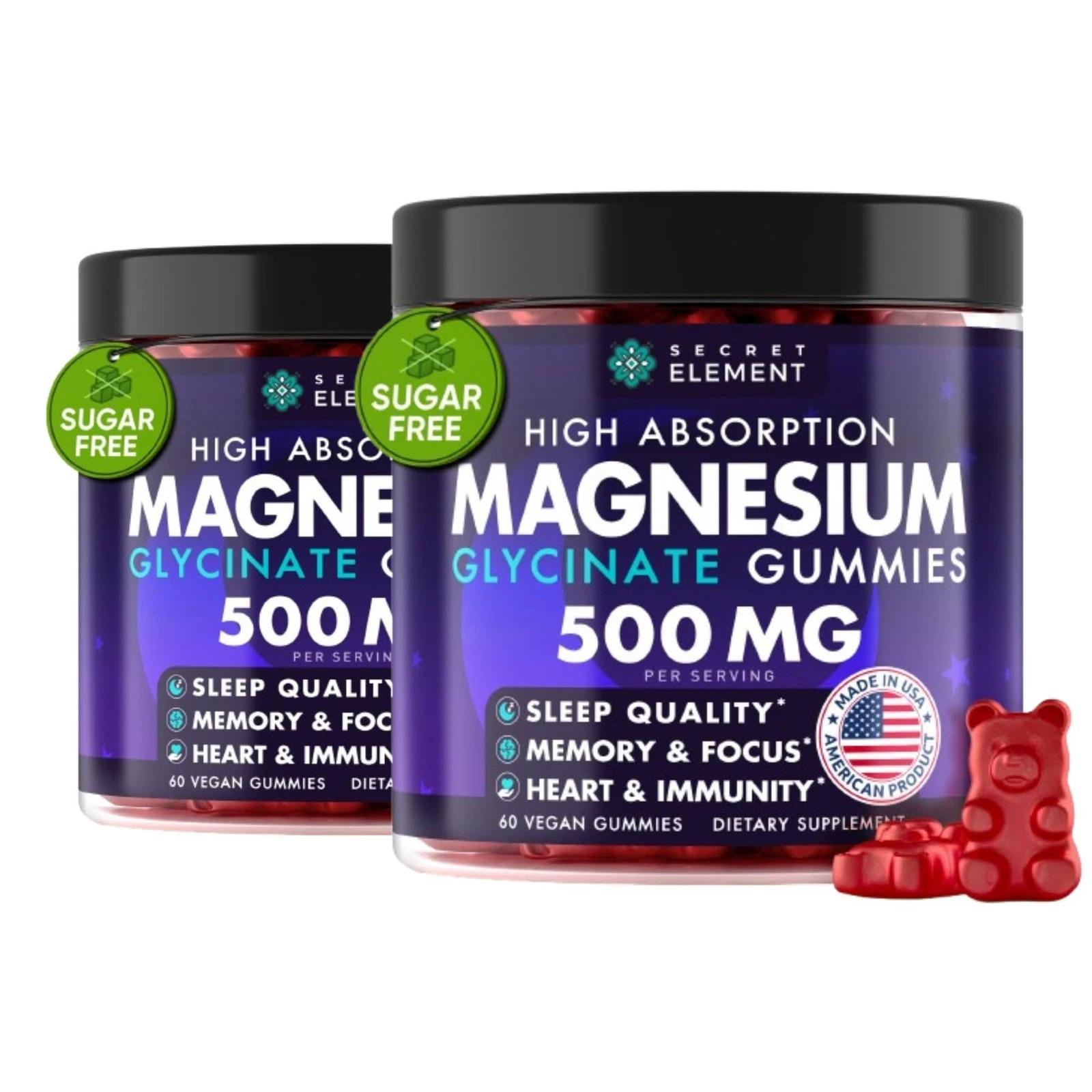 Magnesium Glycinate 500MG Gummies High Absorption Magnesium Supplement with A...