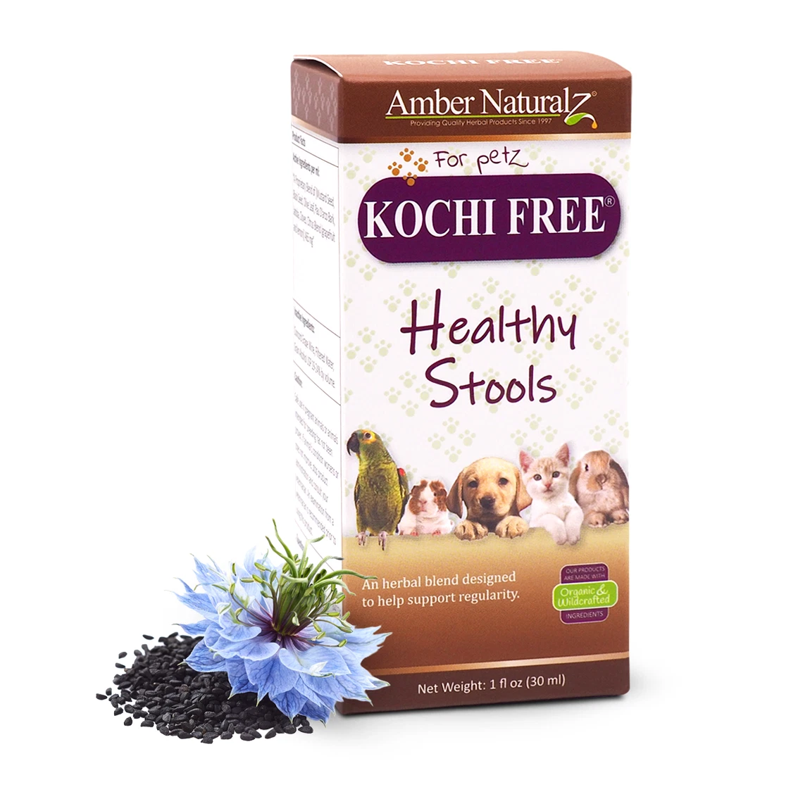 Amber Naturalz Kochi Free - 1 oz New/Sealed Bottle (Box is Damaged)