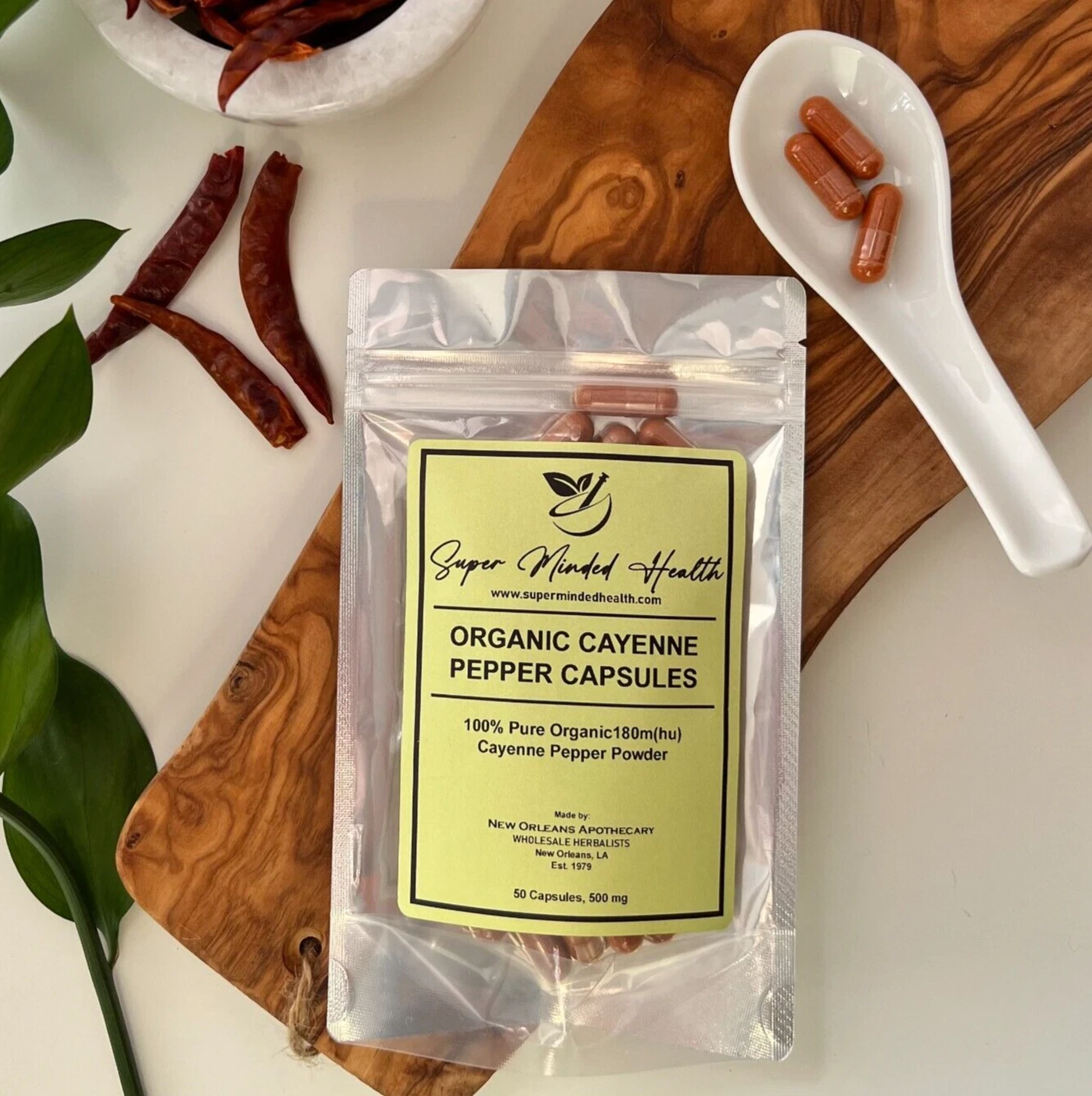 Cayenne Pepper Powder Capsules 180,000 HU (Capsicum annuum)Organic Zero Fillers