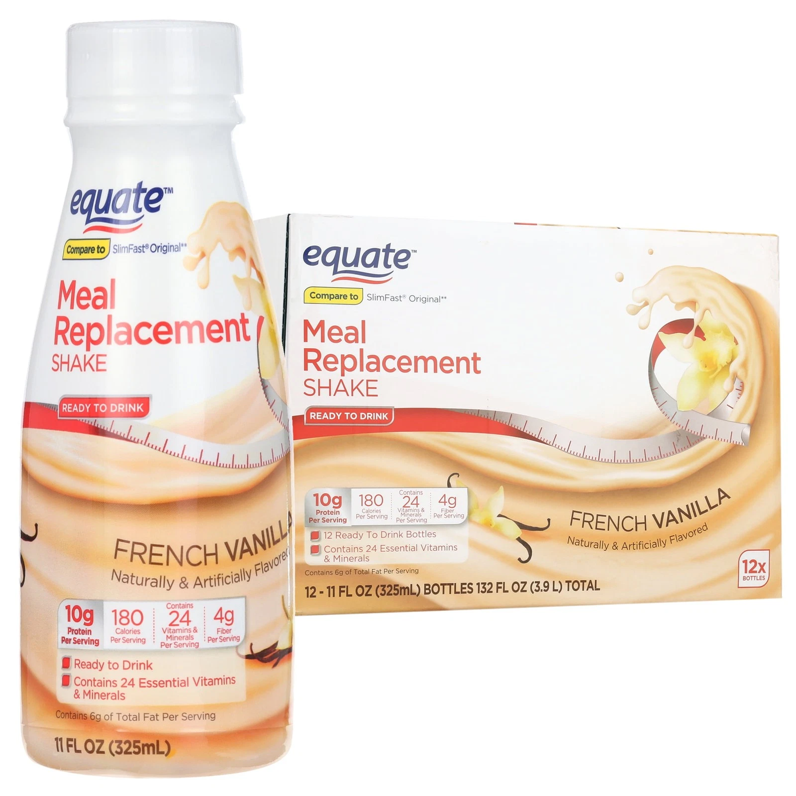 Equate Meal Replacement Protein Drink French Vanilla Shake 11 fl oz 12 Count