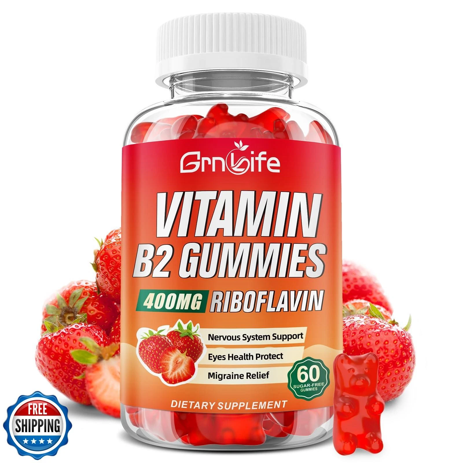 Vitamin B2 Gummies, Riboflavin 400mg with Magnesium for Kids and Adults, B2 G