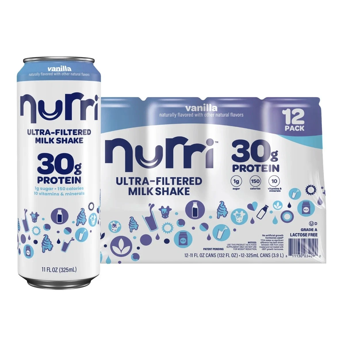 Nurri 30g Protein Shake, Vanilla, 11 Fluid Ounce (Pack of 12)