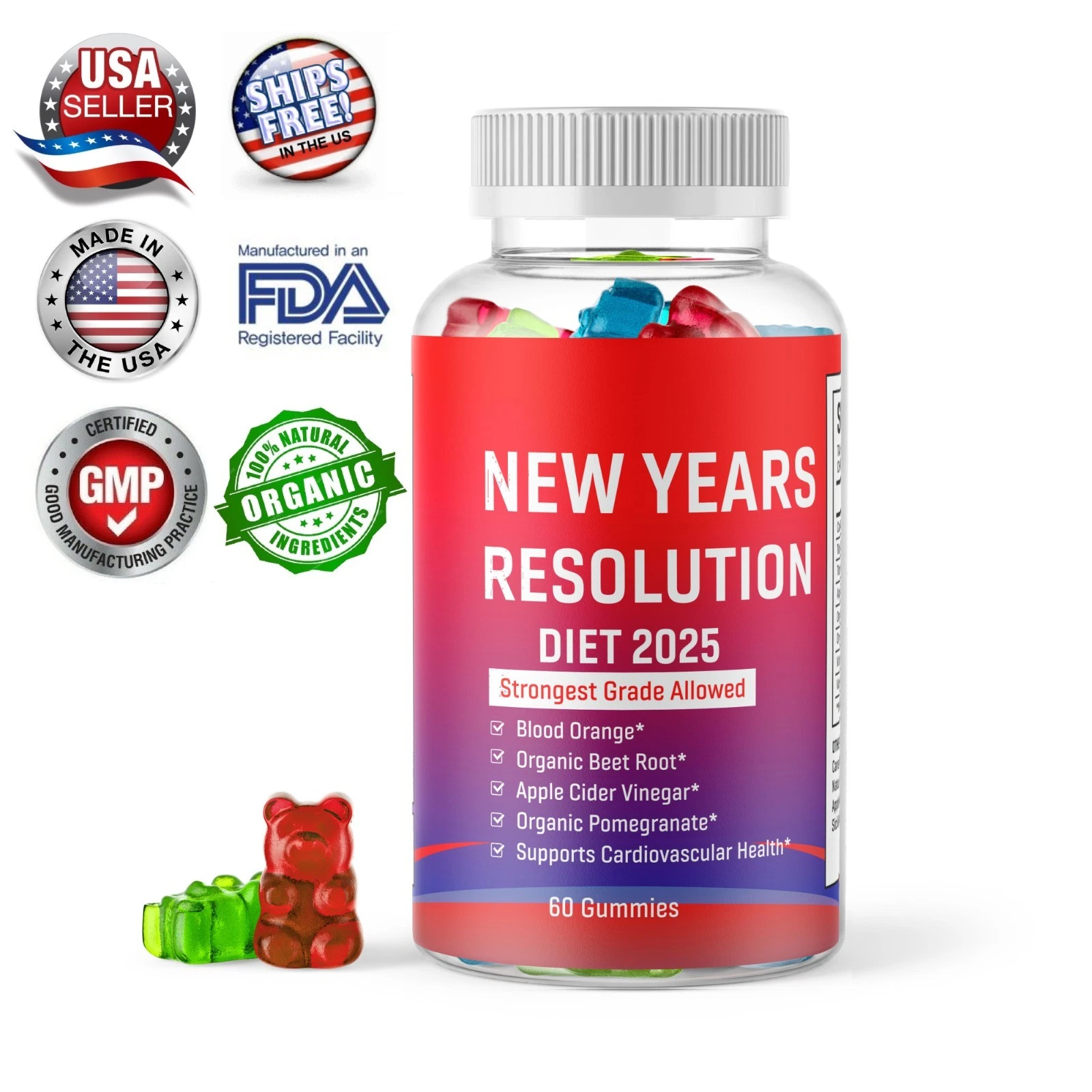 Keto Slimming Gummies 225,000mg Apple Cider Vinegar ACV Weight Loss 60 Gummy USA