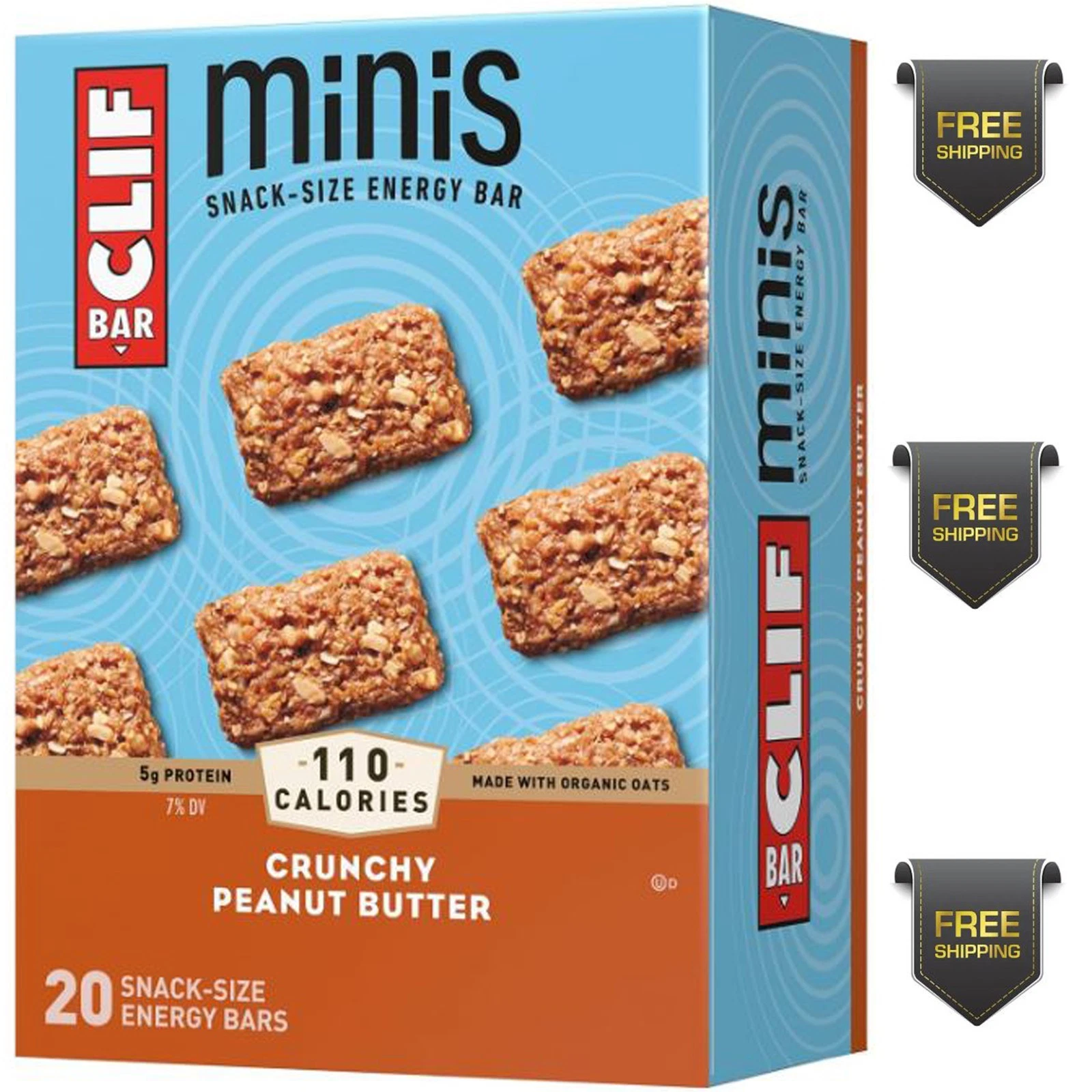 Clif Bar Minis-Crunchy Peanut Butter-Made with Organic Oats-5g Protein 20 Pack