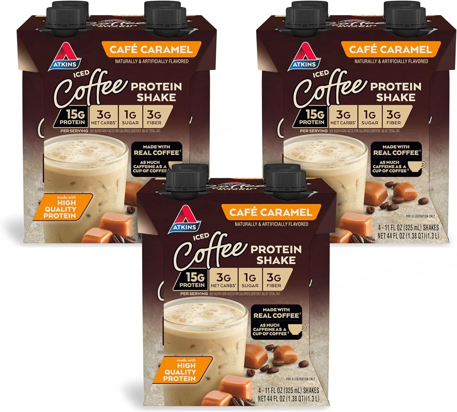 (12 Pack) Atkins Café Caramel Iced Coffee Protein Shake, Immune Nutrition, 11 Oz