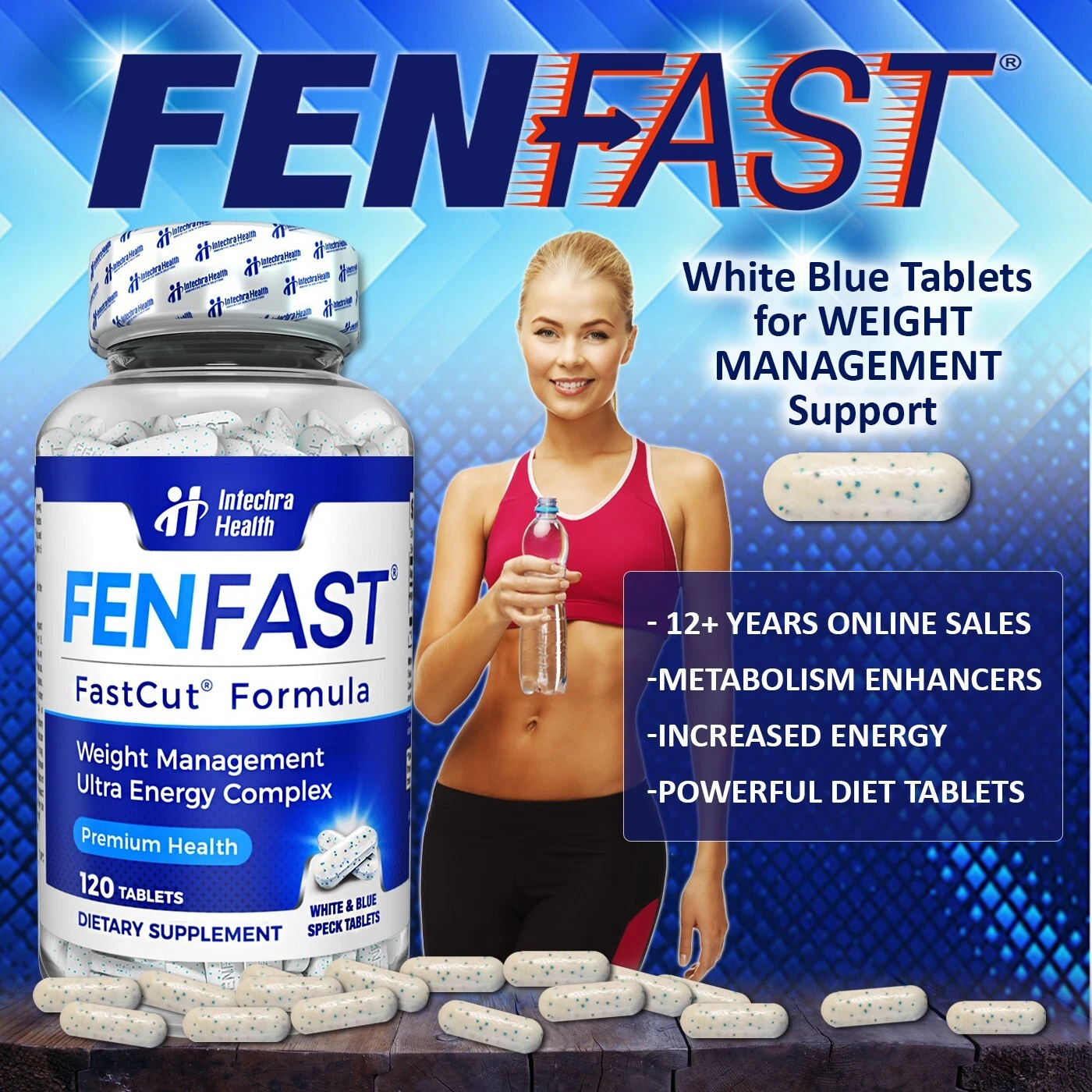 FENFAST® 375 다이어트 알약 에너지 강화제 120 화이트/블루 정제