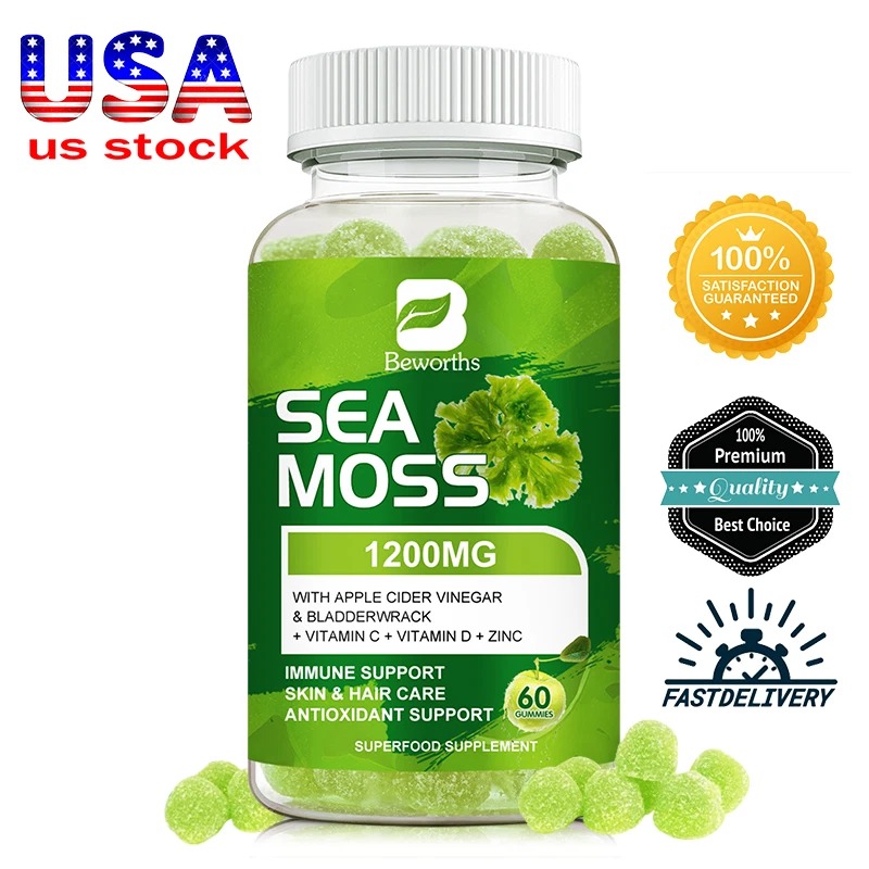 Organic Sea Moss Gummies 1200mg - Irish sea Moss,Bladderwrack Supplement