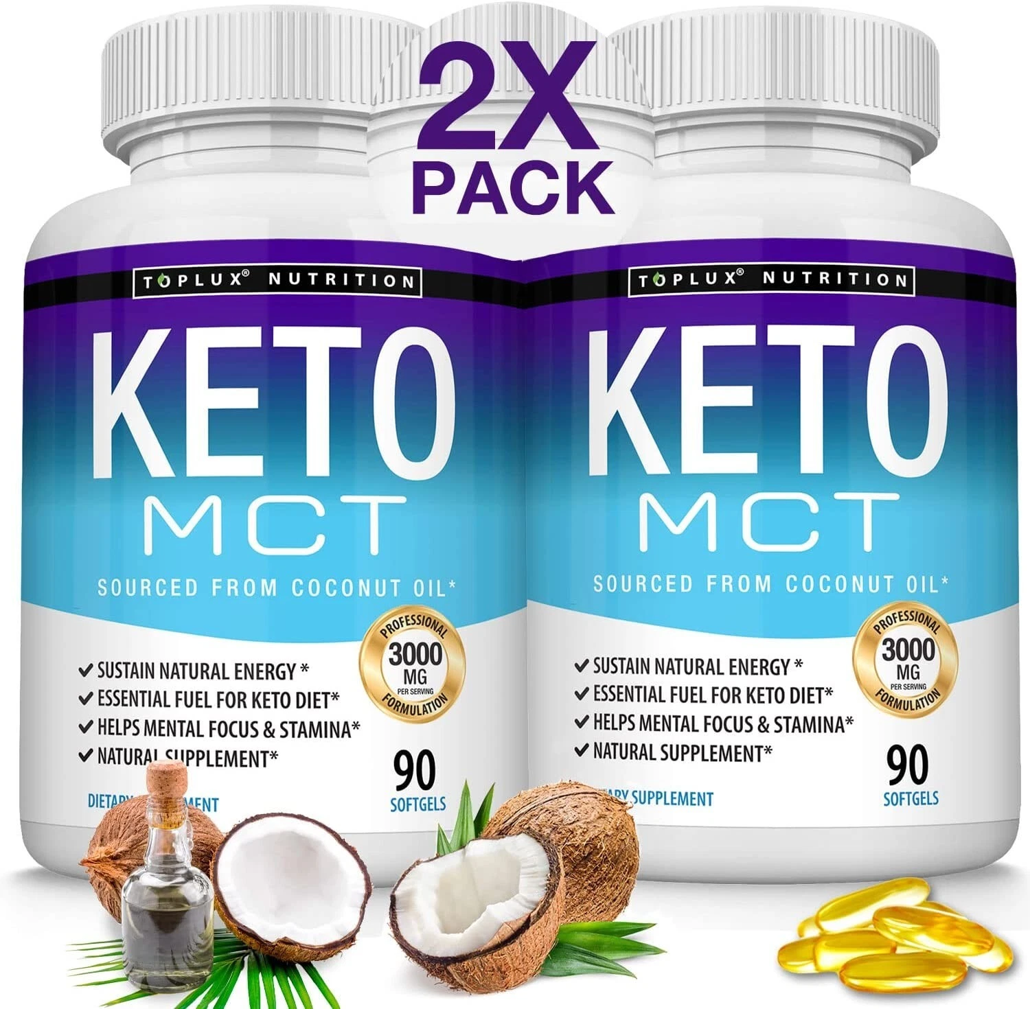 Pure KETO MCT Oil 3000mg, C8 C10 Weight Loss, Energy, Inflammation Capsules