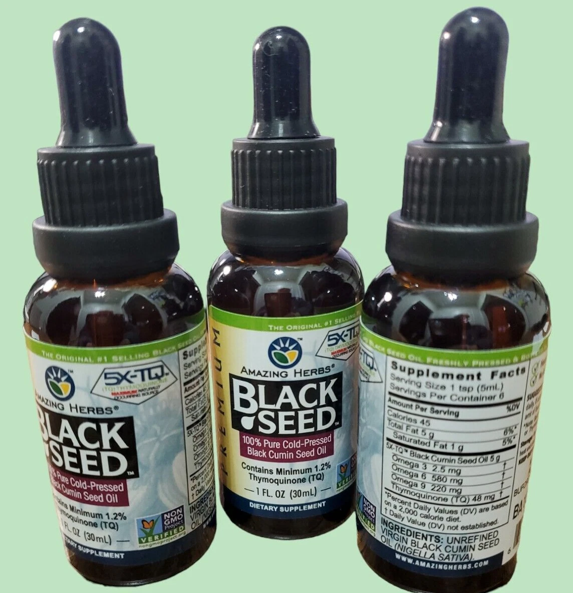 3 PACK (1 oz EACH) Amazing Herbs Pure Cold Pressed Black Cumin Seed Oil