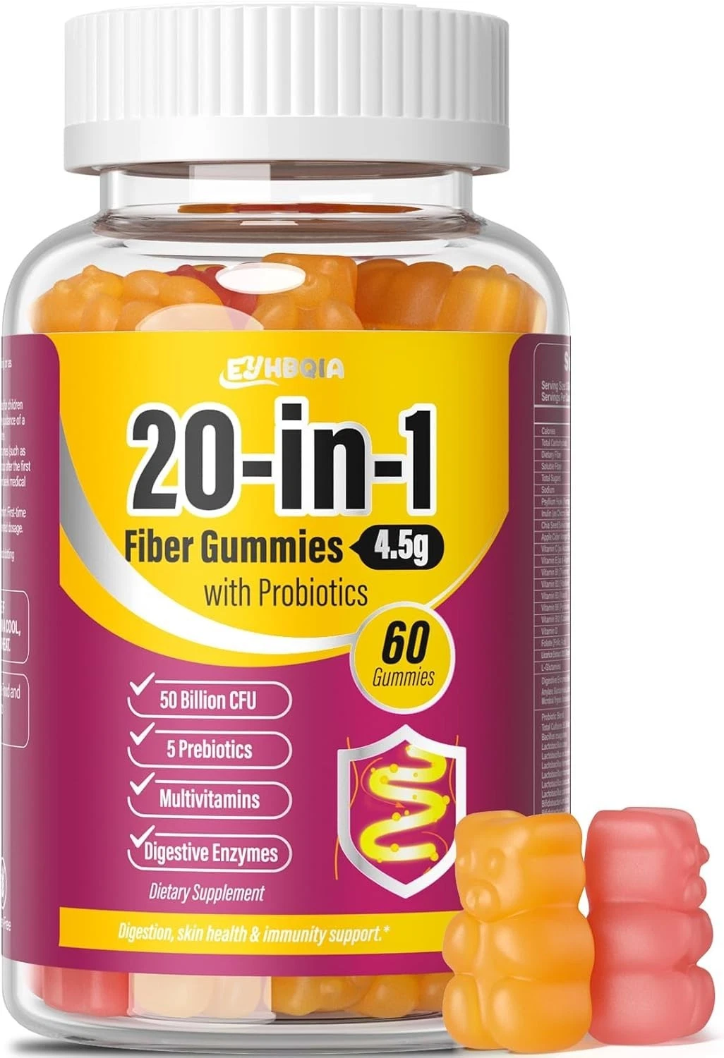 Fiber Supplement 20-in-1, Fiber Gummies for Adults, 50 Billion CFU Probiotic &