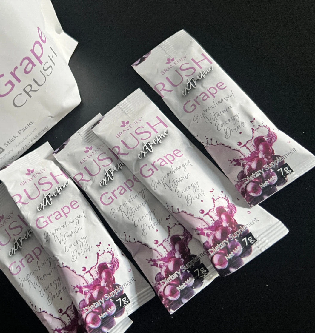 Bravenly Rush Extreme Energy Drink Grape Crush Nootropic Beverage 5 Sticks