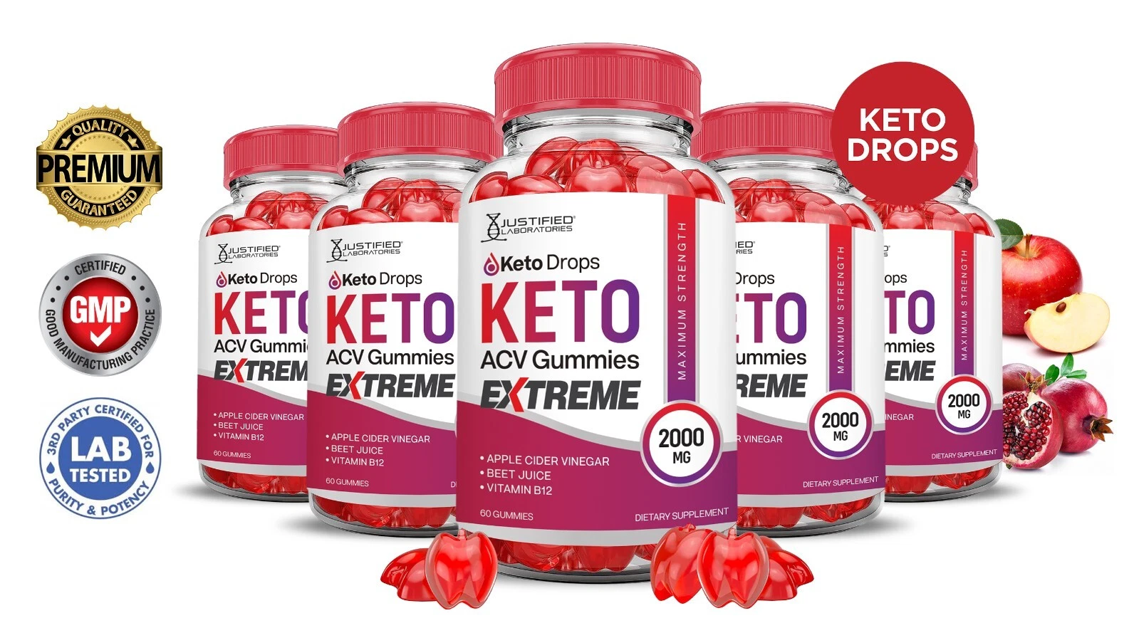 Keto Drops Keto Extreme ACV Gummies 2000MG Apple Cider Vinegar 300 Gummys