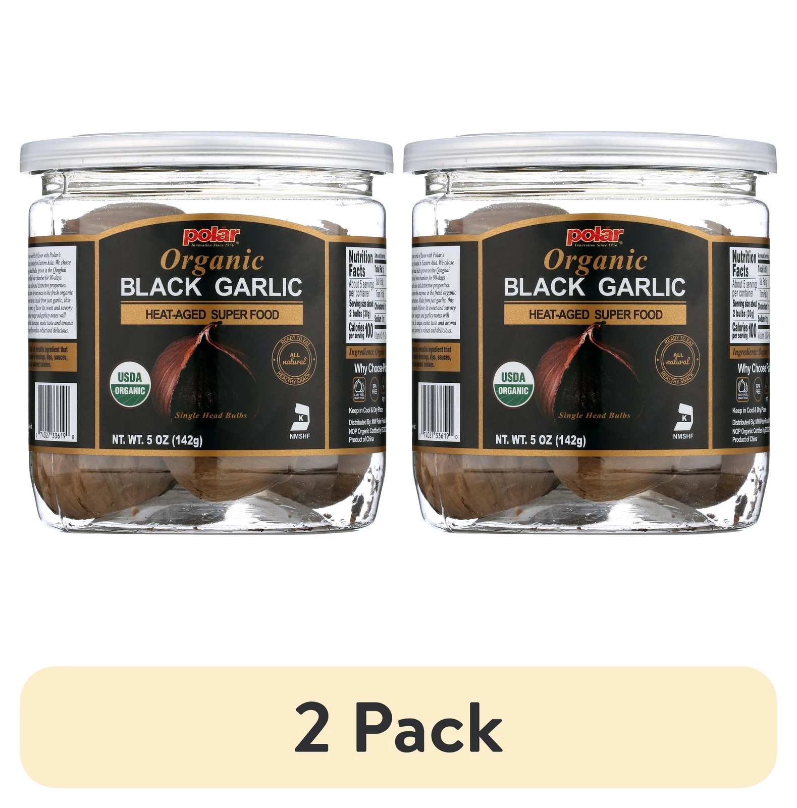 (2 pack) Organic Black Garlic Naturally Cured Whole Bulbs, 5 oz Jar