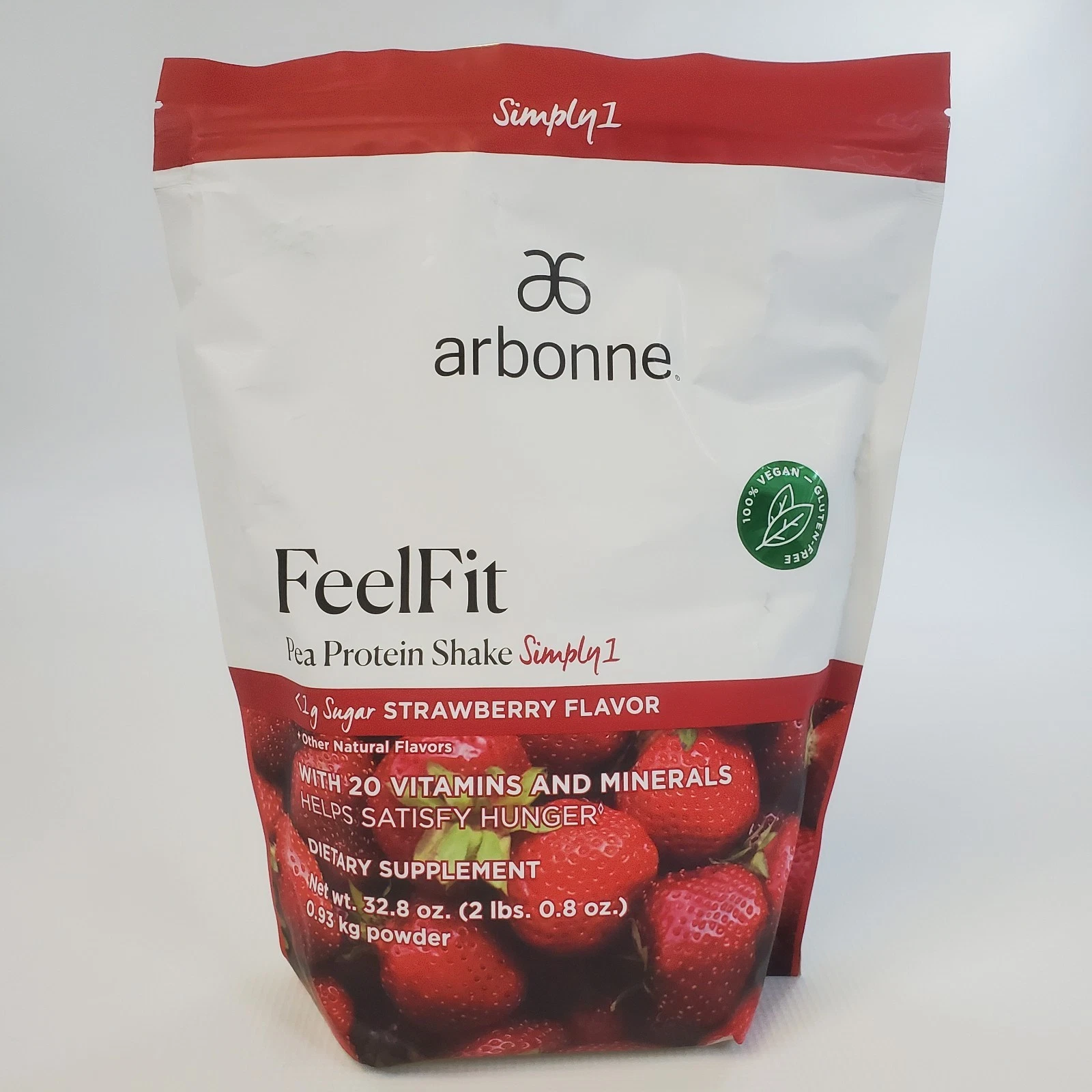 Arbonne Feelfit STRAWBERRY Pea Protein Shake Simply1 Over 20 Vitamins Exp 4/26+