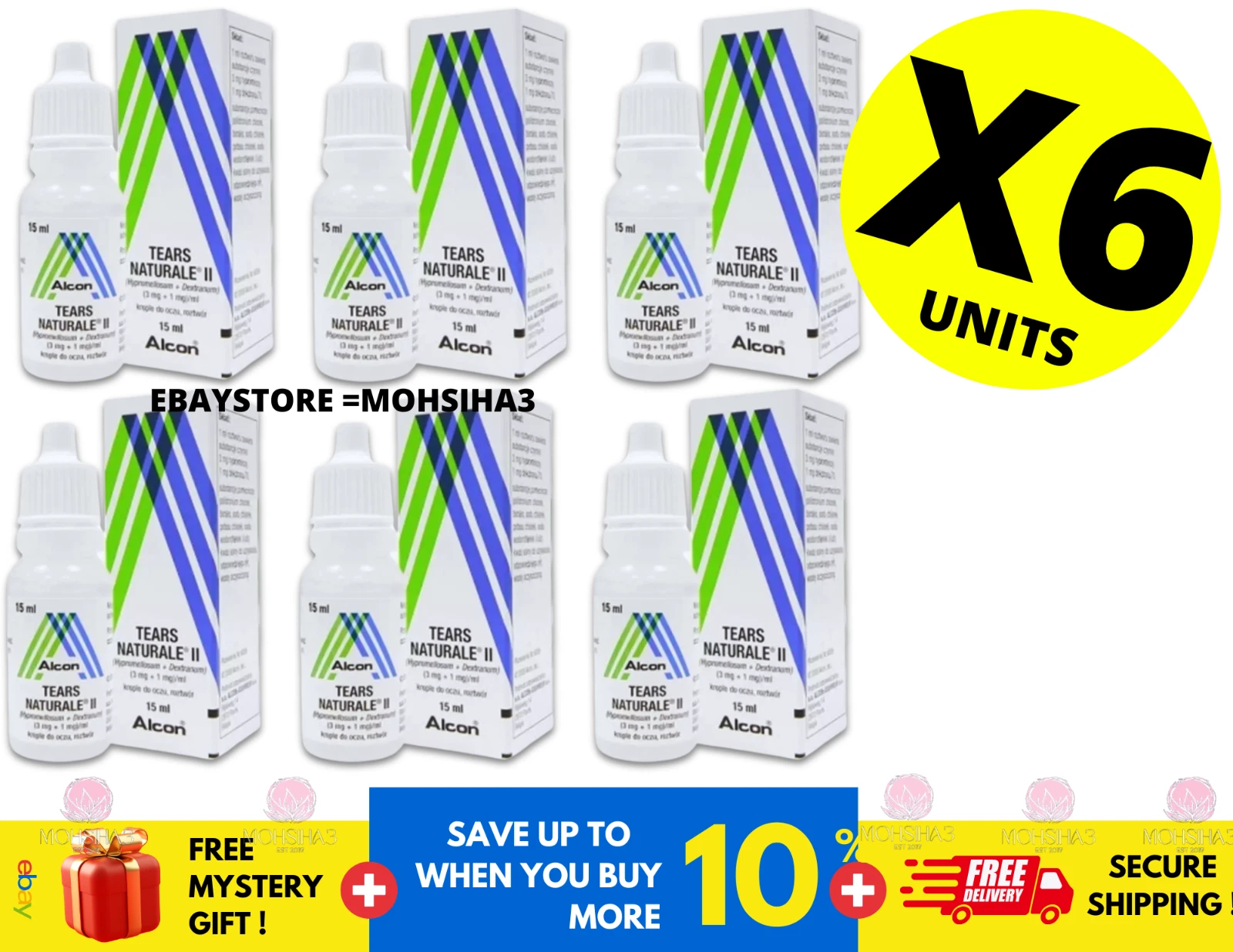 6 pcs x 15ml Alcon TEARS NATURALE II Lubricant Soothing & Moisturizing Eye Drops