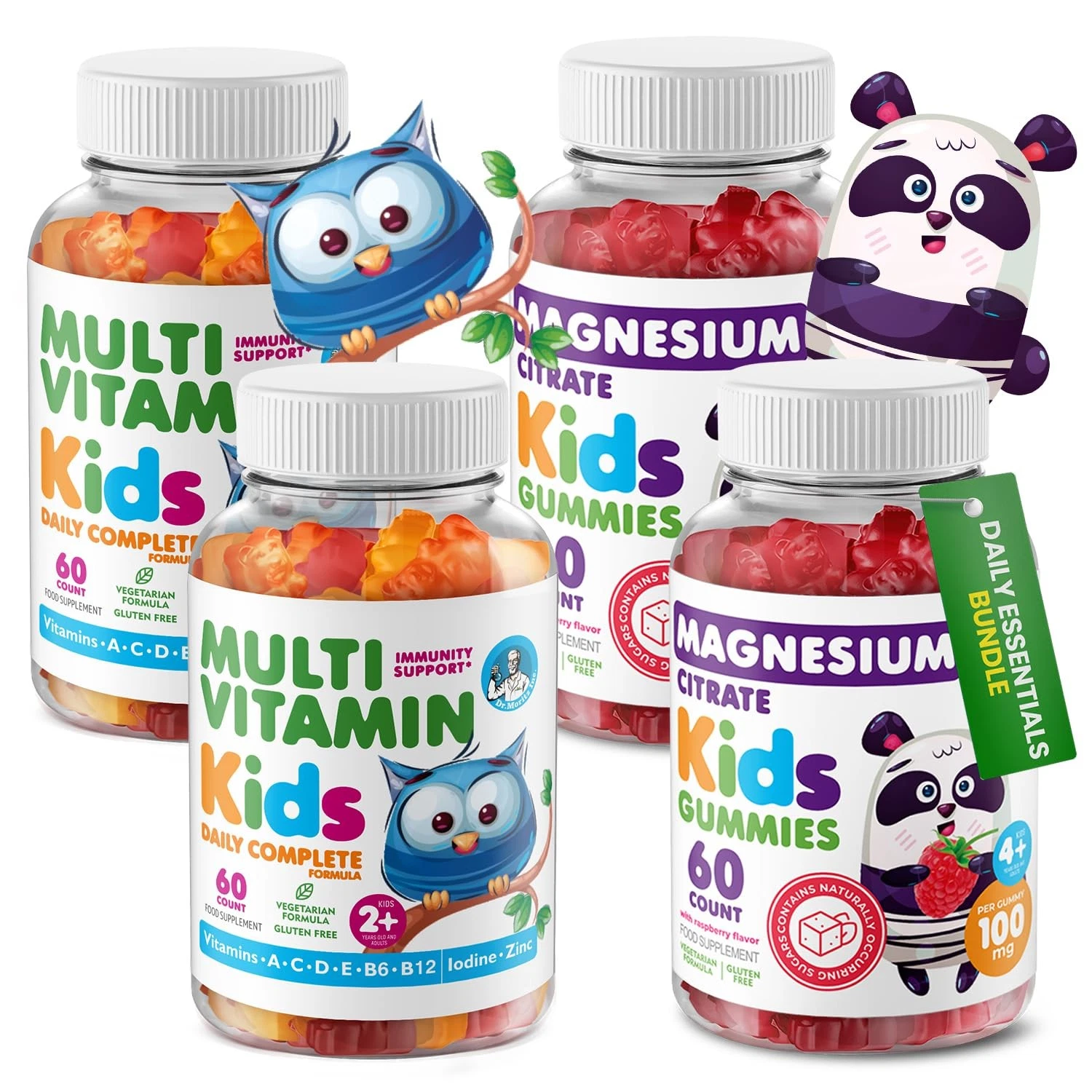 DR. MORITZ Kids Magnesium Gummies (60 Count, 2 Pack) and Kids Multivitamin Gummi