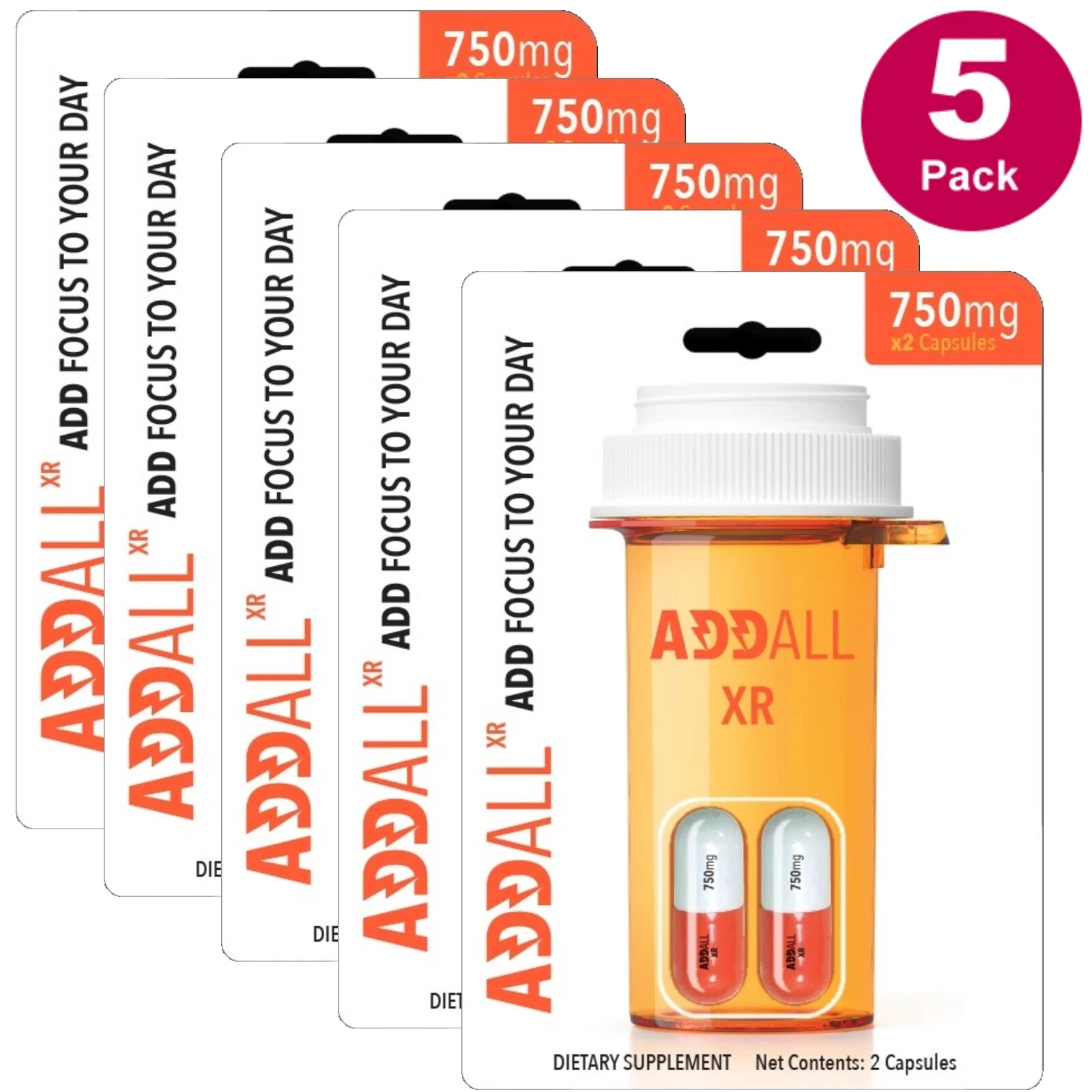 AddAll XR 750mg, Energy Focus Concentration, 5 Packs - 10 Capsules - FREE SHIP