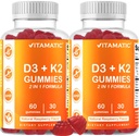 Vitamatic Vitamin D3 & K2 Gummies (2-Pack, 60 Count) Supports Healthy Bones, Hea