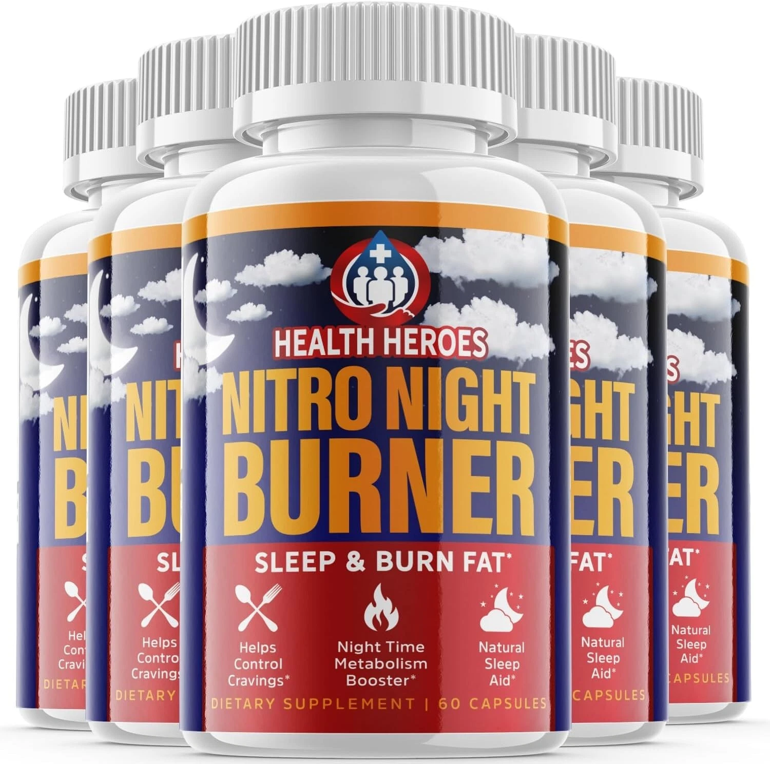 (5 Pack) Nitro Night Burner Capsules - Support Weight Loss, Fat Burn - 300 Pills