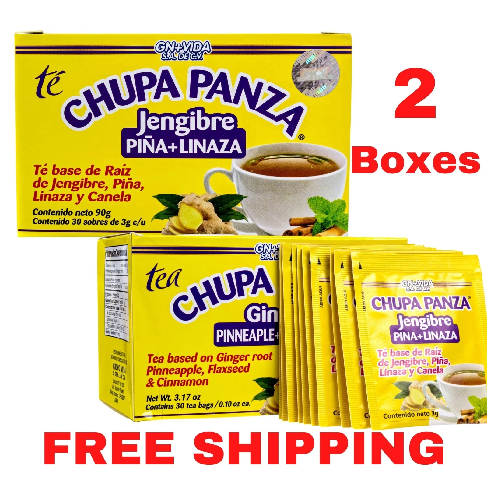 2 PACK Chupa Panza Detox Ginger Tea 60 Day Supply Te Chupa Pansa de Jenjibre...