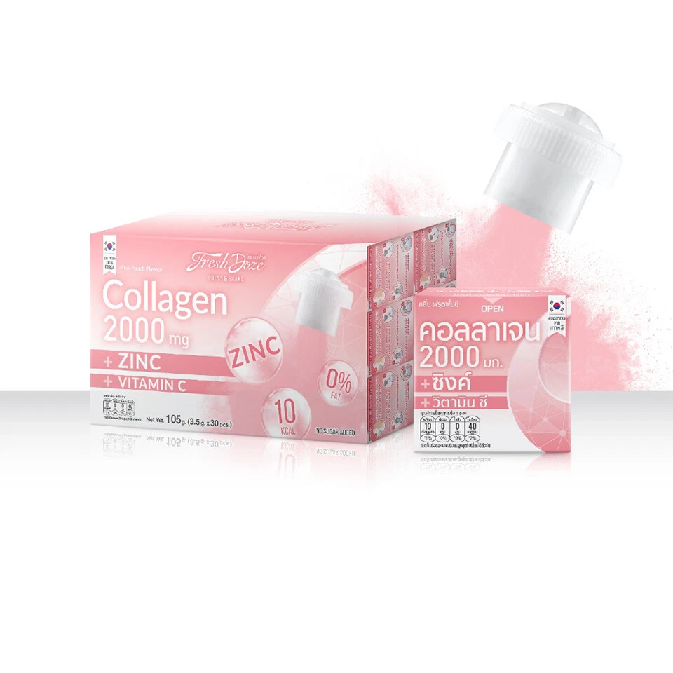 30 Fresh Doze Collagen Zinc Vitamin C Fruit Punch Press & Shake Acne Bright 3.5g