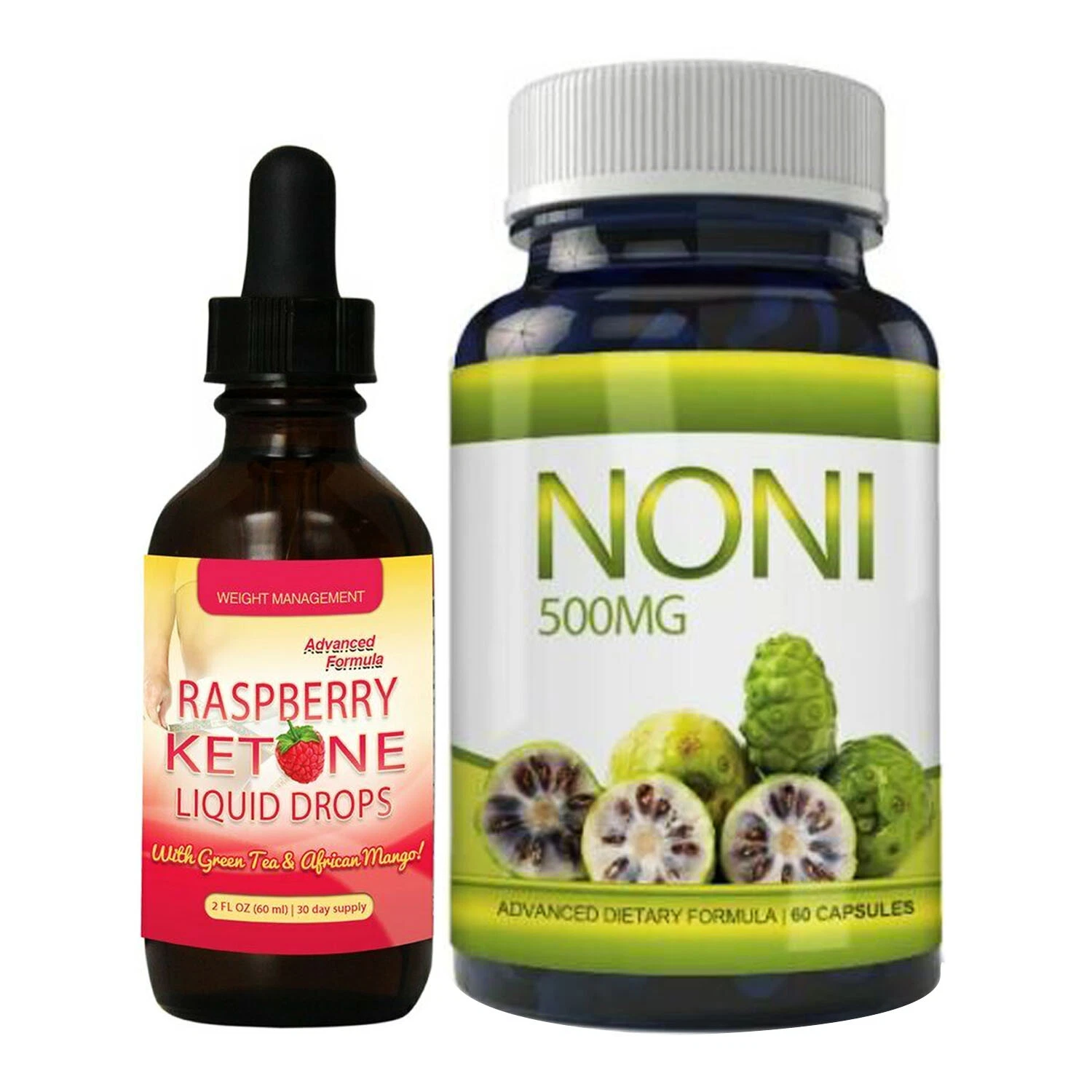 Raspberry Ketone Liquid Drops Noni Quick Weight Loss Fat Burner Caps Combo Pk