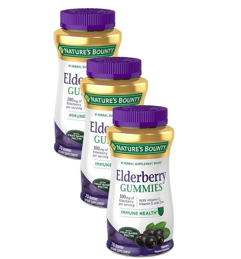 3 PACK. Nature's Bounty Elderberry Gummies Immune Health 70 Gummies exp 04/26