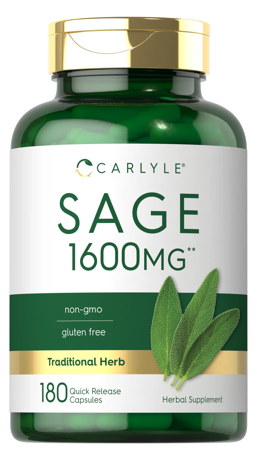 Sage Supplement | 1600mg | 180 Capsules | Non-GMO, Gluten Free | by Carlyle