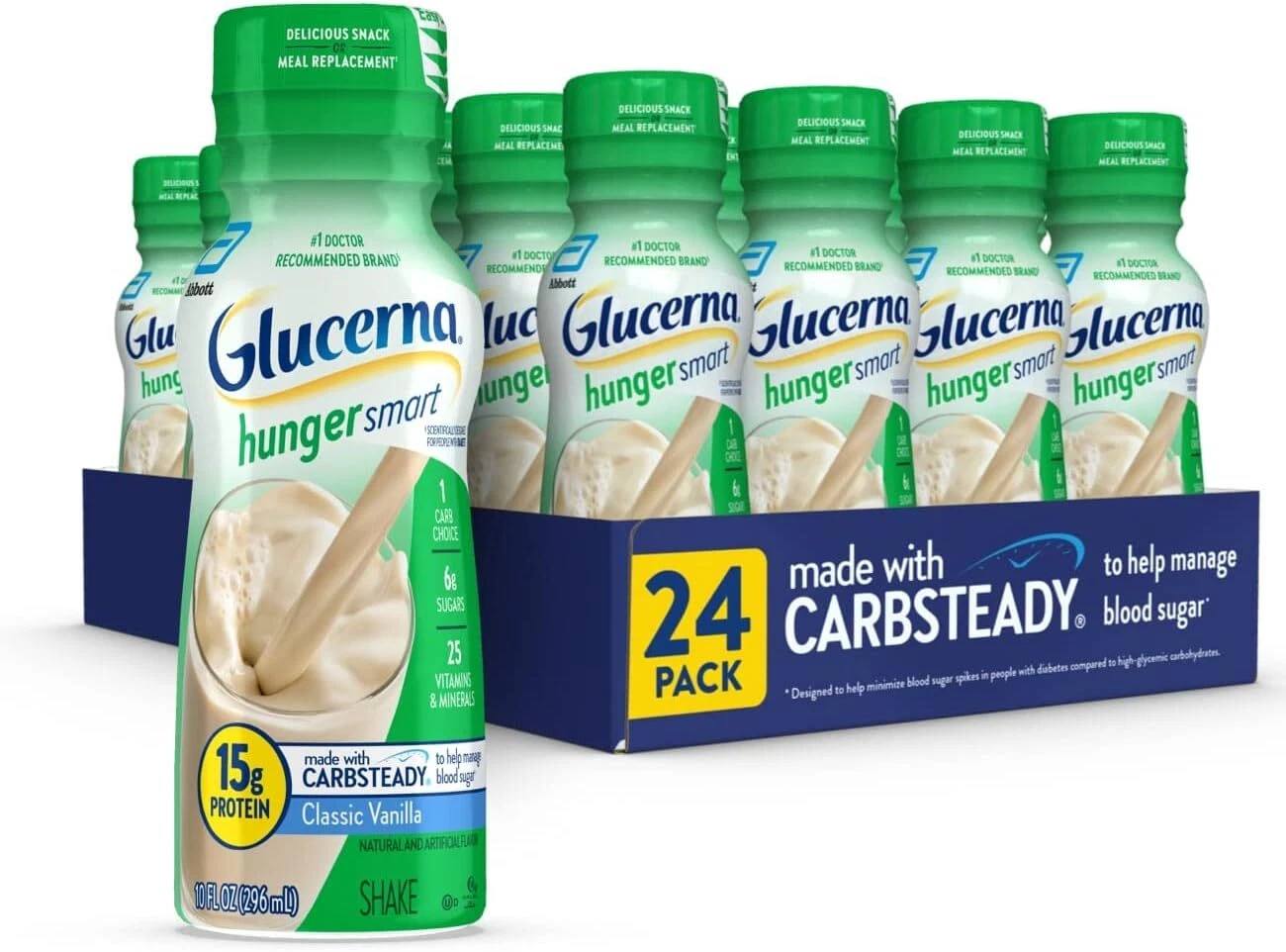 (24 Pack) Glucerna Hunger Smart Diabetic Nutrition Meal Shake, Vanilla, 10 Fl Oz