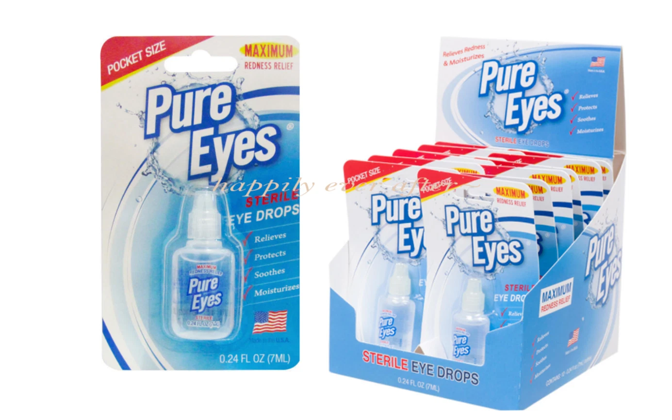 PURE EYES DROPS REDNESS RELIEF 0.24 FL OZ 7ML . 12 or 24 Pack, Exp.03/28
