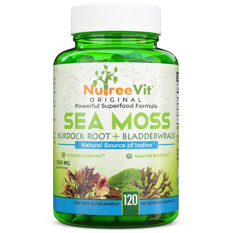 Pure 100% Organic Sea Moss Bladderwrack Burdock VEGGIE CAPSULES (1000 MG)