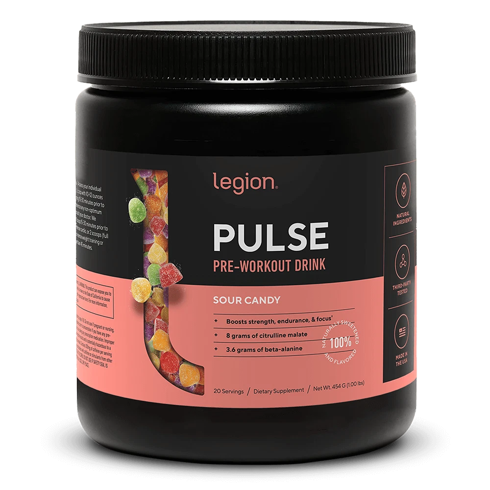 Legion Pulse Pre Workout with Caffeine for Energy, Sour Candy, 20 Servings
