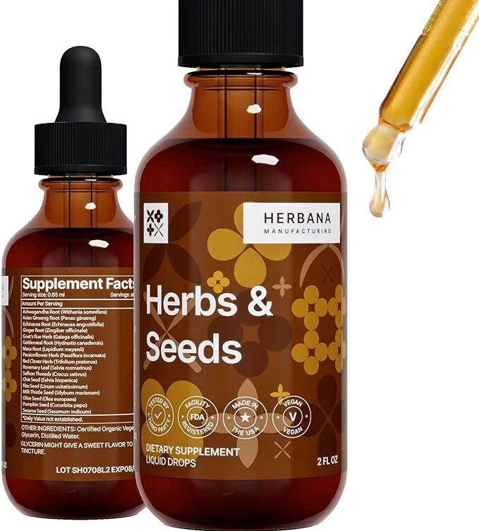 HERBANA HERBS & SEEDS LIQUID DROPS 2 FL OZ 17-IN-1 CONCENTRATED EXTRACT