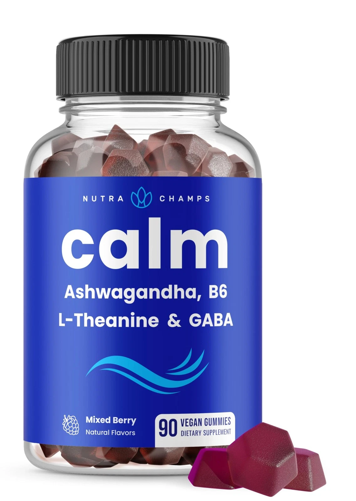 NutraChamps Calm Gummies, Stress Gummies Supplement with Ashwagandha, L-Theanine