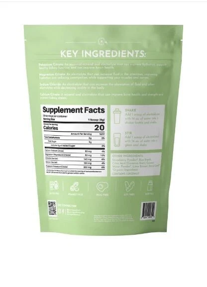 Just Ingredients Strawberry Limeade Electrolytes. 30 serving bag. No Sugar Added