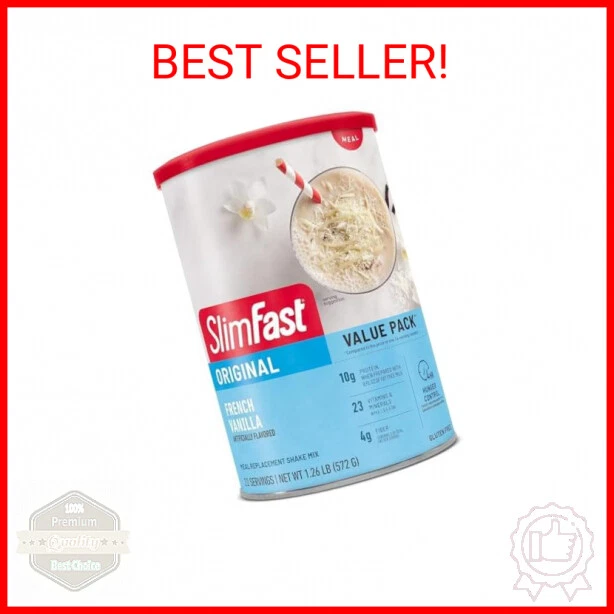 SlimFast Meal Replacement Powder, Original French Vanilla, Shake Mix, 10g of Pro