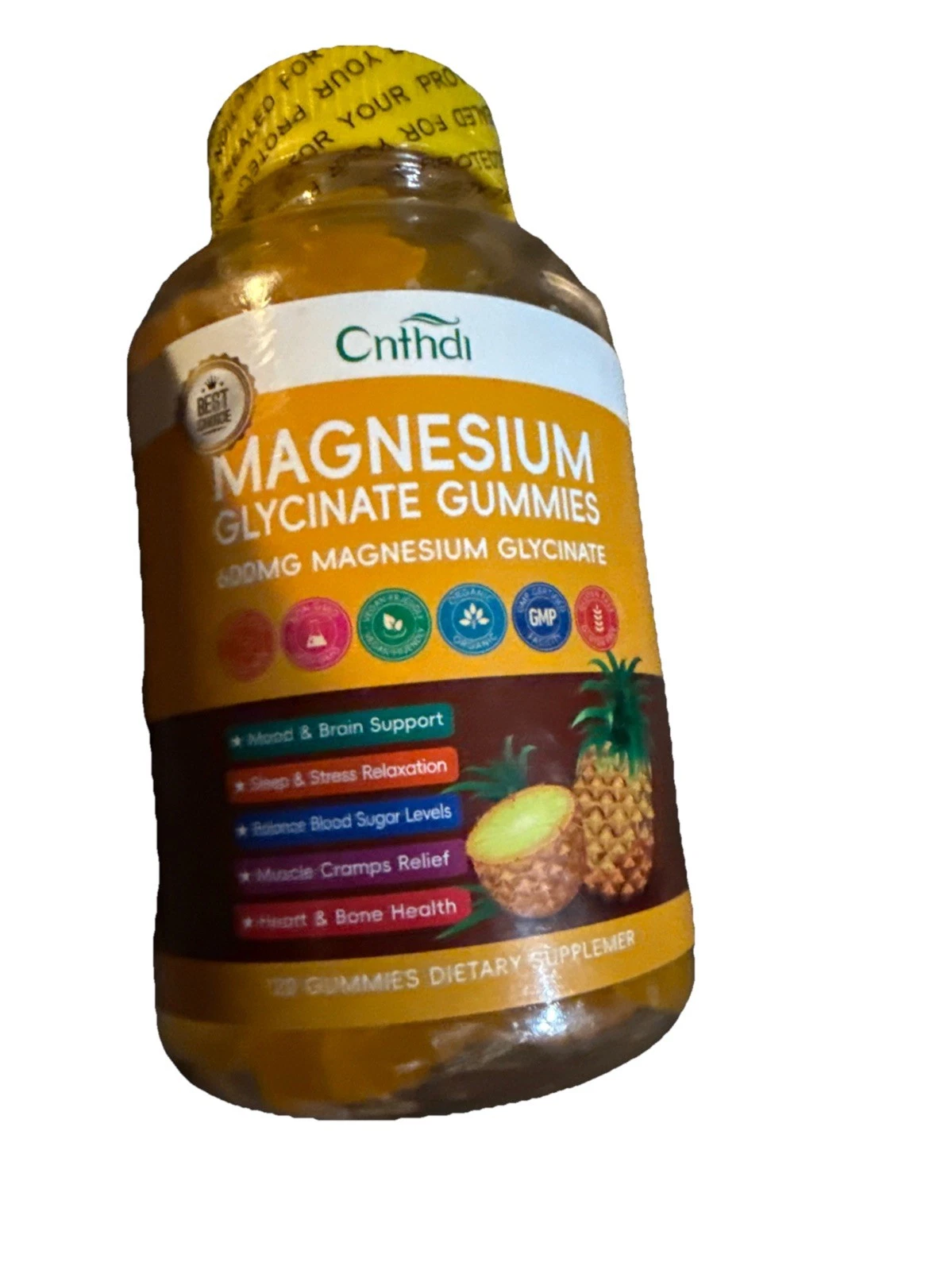 Magnesium Glycinate Gummies 600mg ~ 60 Count Sugar-Free Pineapple Flavor 7/26
