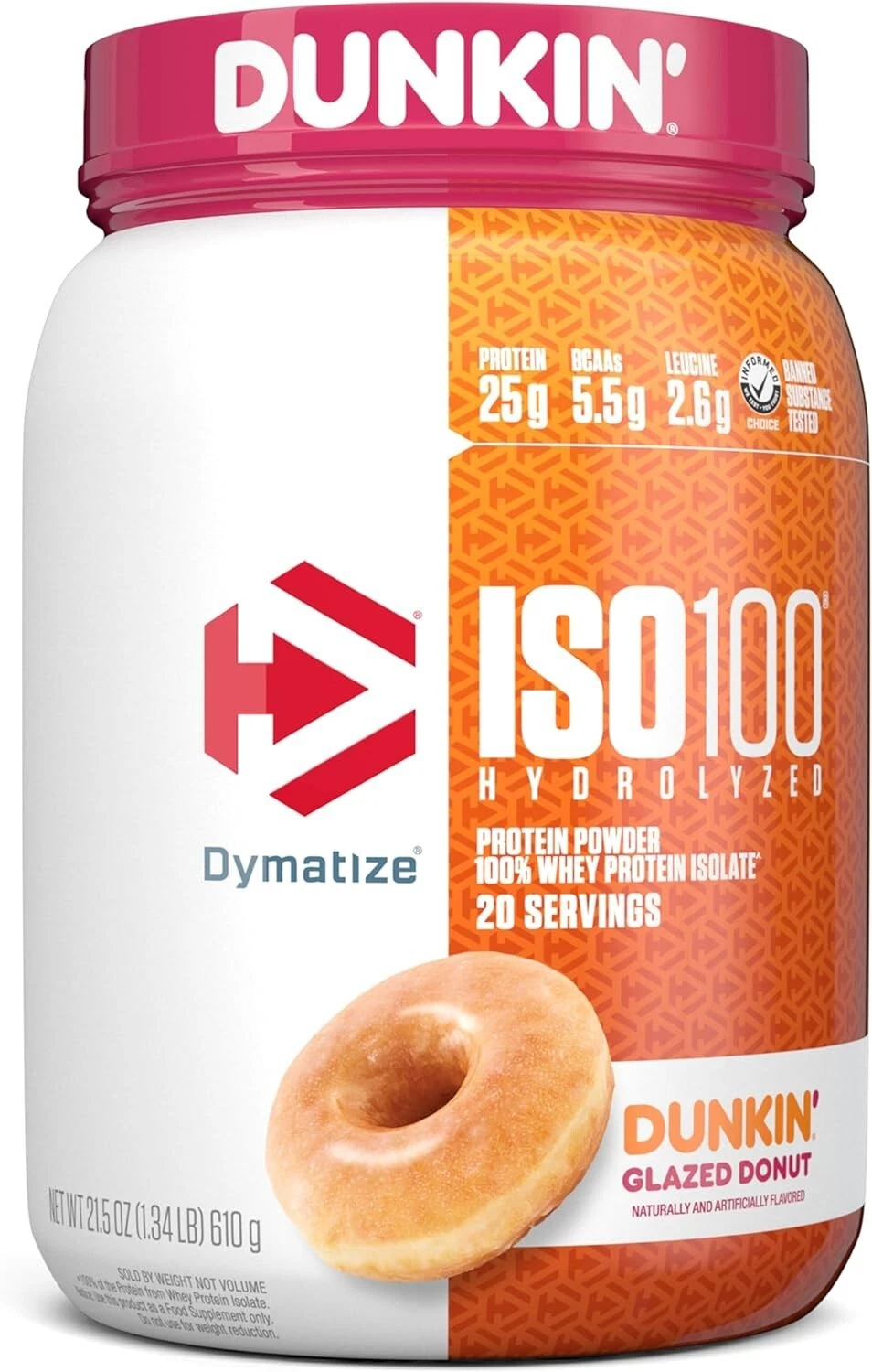 Dymatize ISO100 Hydrolyzed Whey Isolate Protein Powder Dunkin Glazed Donut