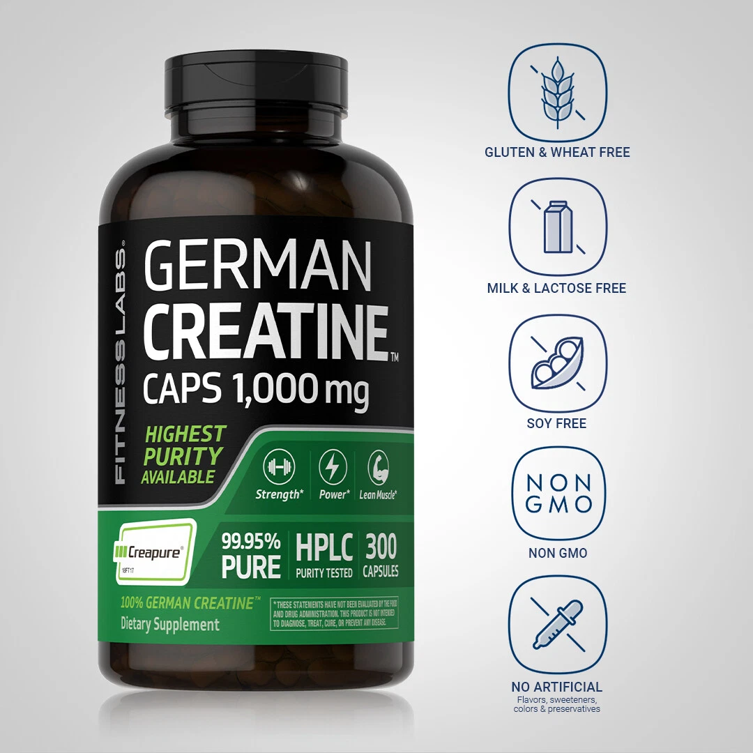 German Creatine Capsules 1000mg | 300 Count | Non-GMO | by Piping Rock
