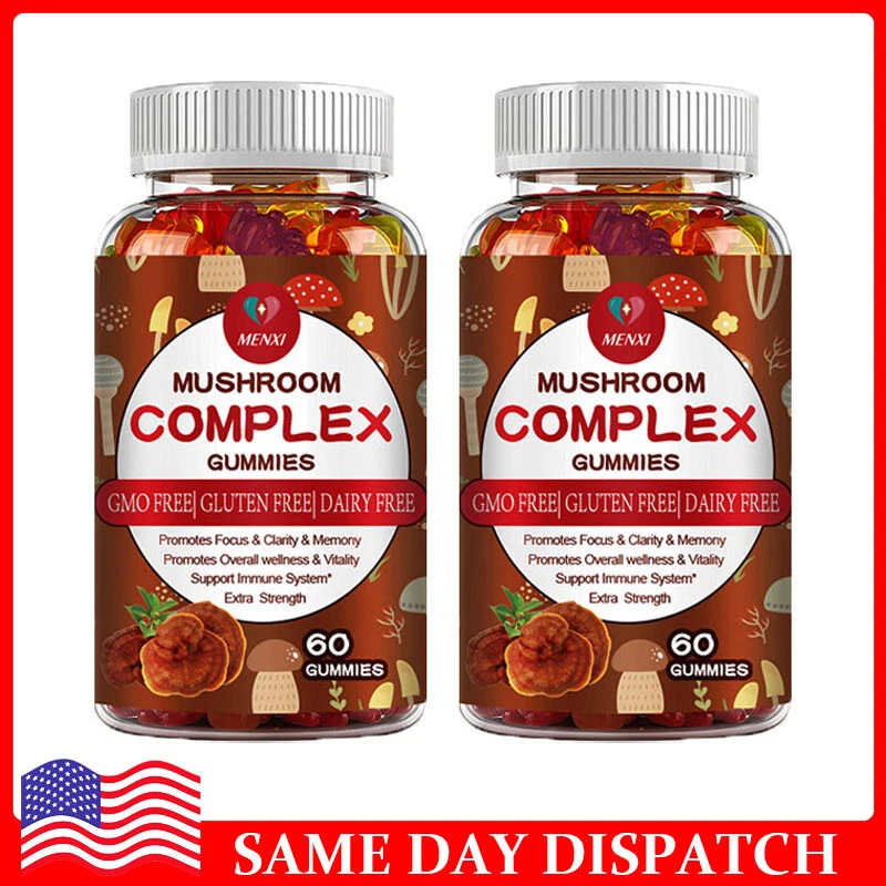 2xMushroom Extract Complex Gummies Lions Mane Chaga Reishi Focus Memory Immunity