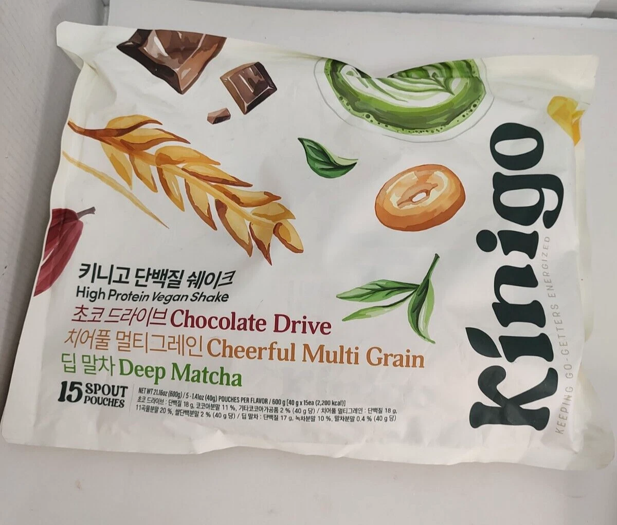 Kingo High Protein Vegan Shakes 15 Spout Pouches Deep Matcha Chocolate Multi