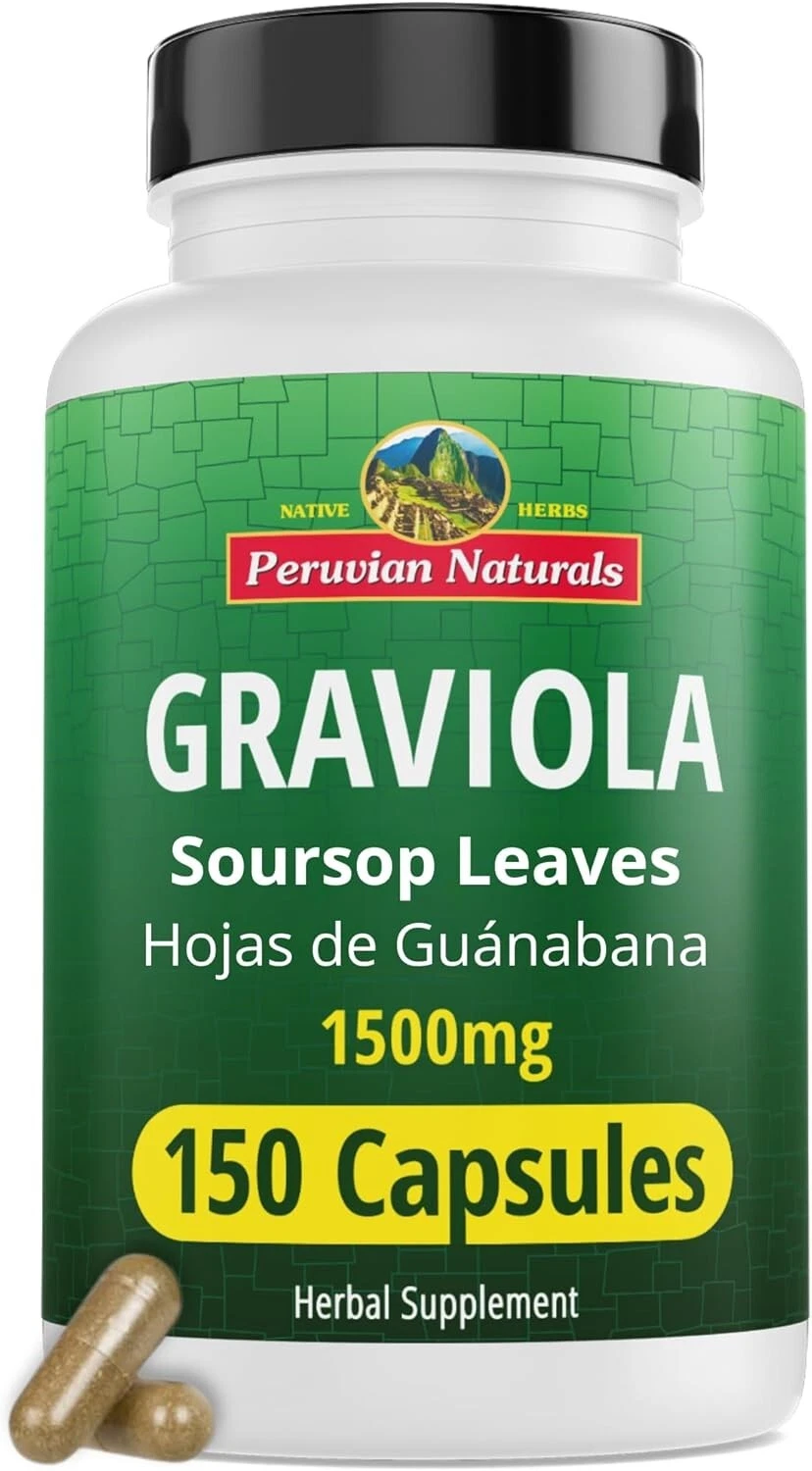 Graviola Soursop Capsules 1500mg Vegan - 100% Natural Hojas de Guanábana -Peru