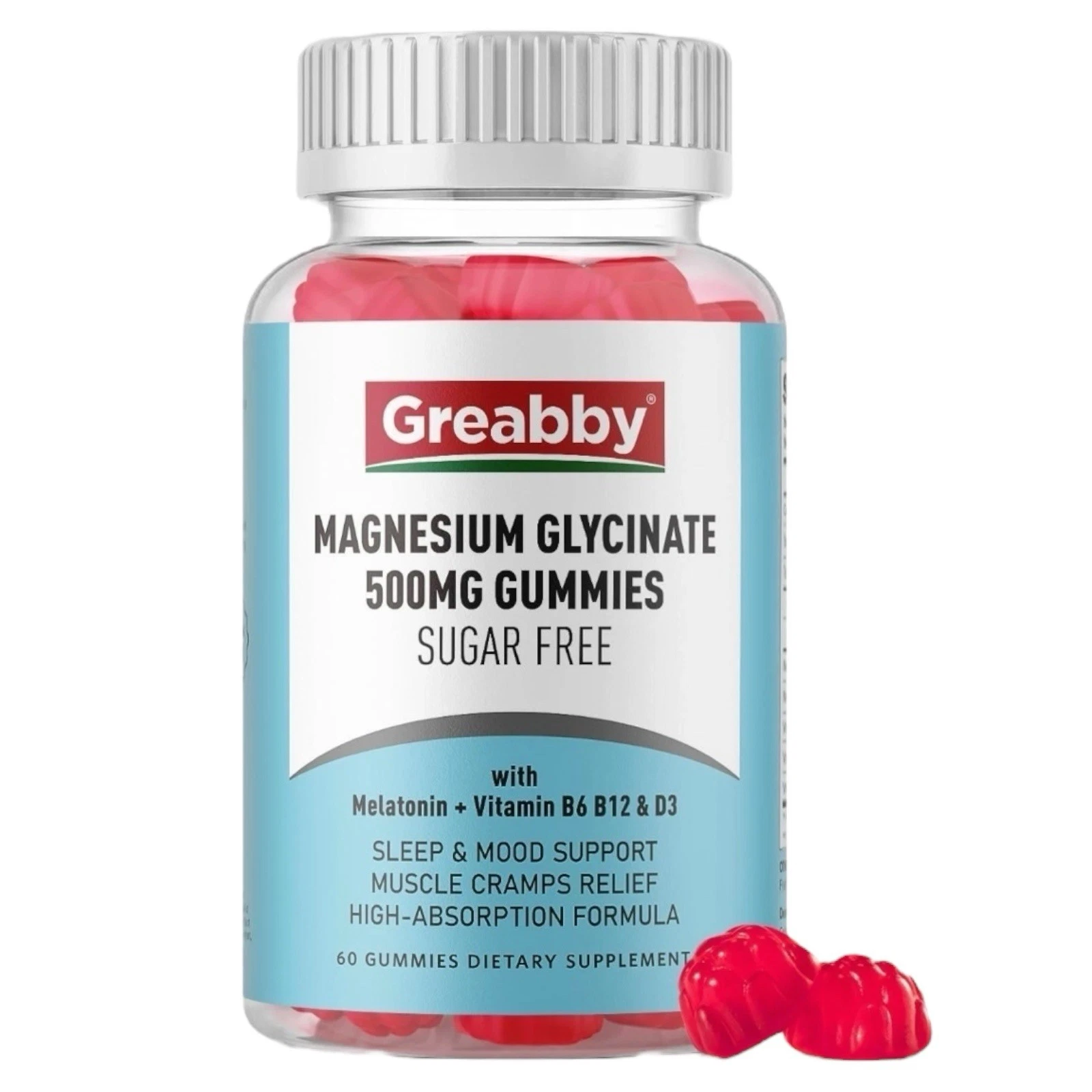 Greabby Magnesium Glycinate Gummies 500mg for Adults Sleep Support, Chewable