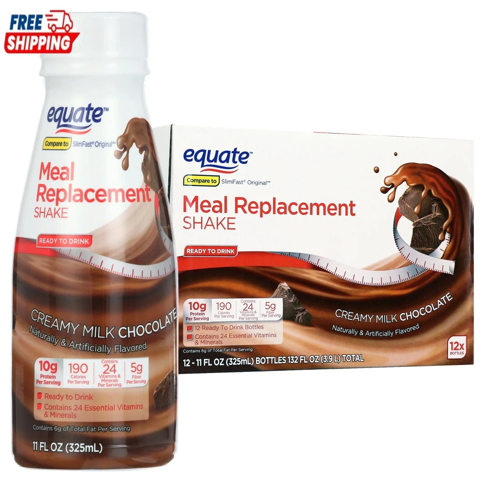 Equate Meal Replacement Shake, Creamy Milk Chocolate, 11 fl oz, 12 Ct