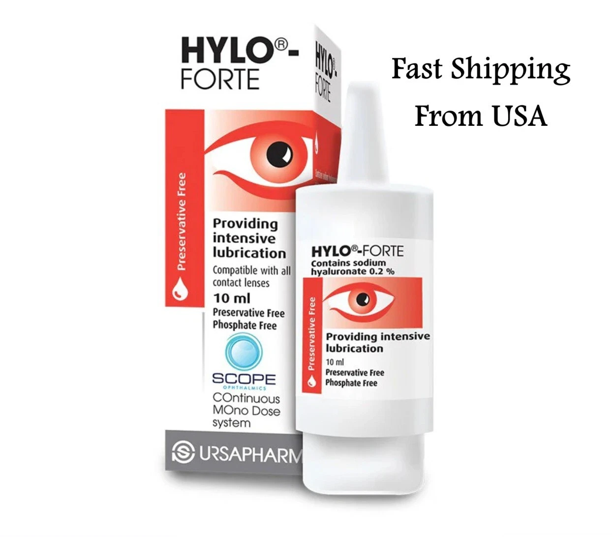 Hylo-Forte Eye Drops Preservative Free 10ml. USA Shipping.