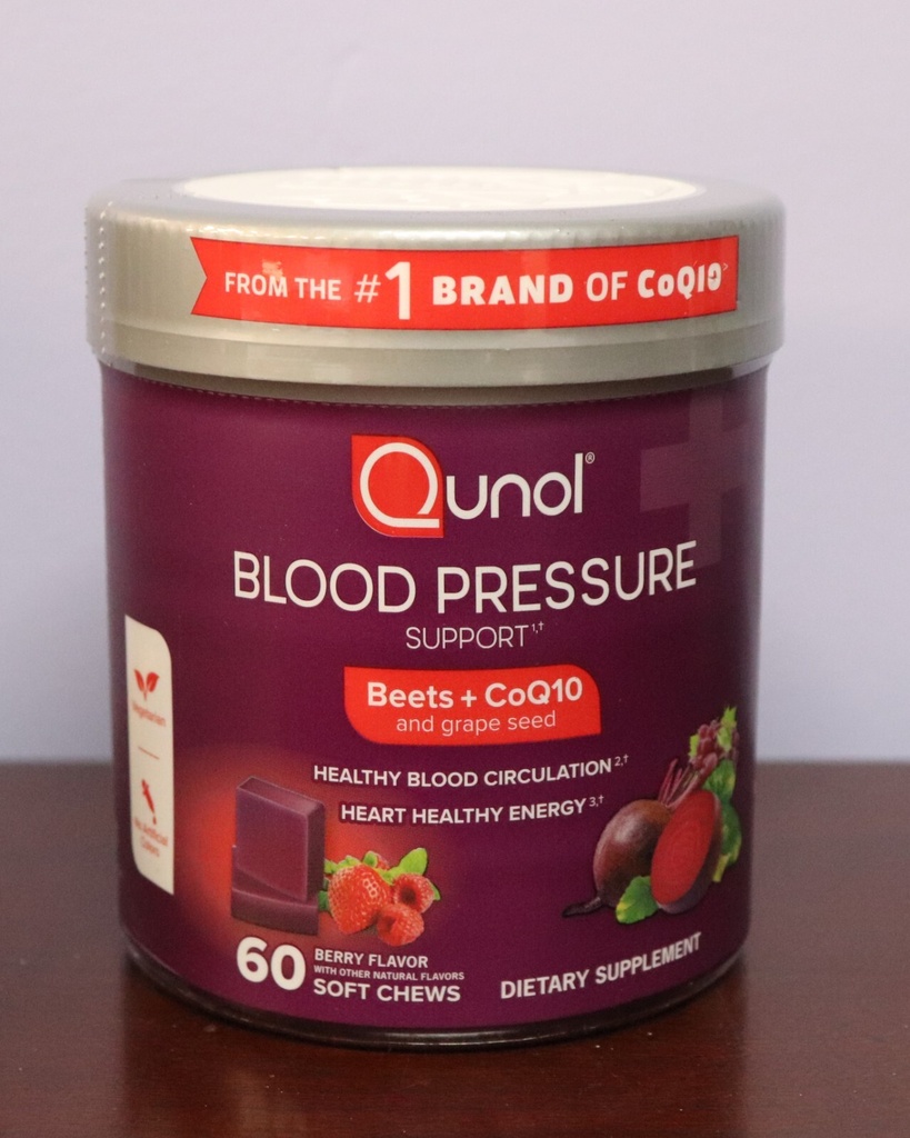 Qunol Blood Pressure Support Beets CoQ10 Grape 60 Berry Flavor Soft Chews 07/25